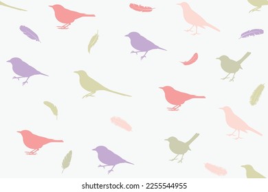 Seamless vector pattern of birds. Background with birds and feathers Beautiful soft modern background