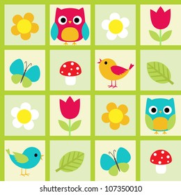 Seamless vector pattern with birds and flowers