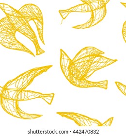 Seamless vector pattern with birds. Hand drawn graphic background.