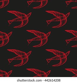 Seamless vector pattern with birds. Hand drawn graphic background.