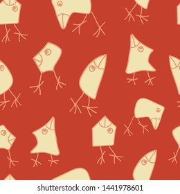 Seamless vector pattern with birds on brown background. Hand drawn cartoon animal wallpaper design. Cute funny fashion textile.