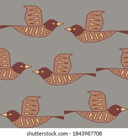 Seamless vector pattern with birds on blue background. Decorative wallpaper design with seagull. Simple abstract dove fashion textile.