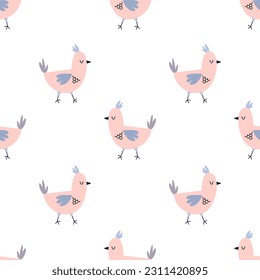 Seamless vector pattern with birds on white background.