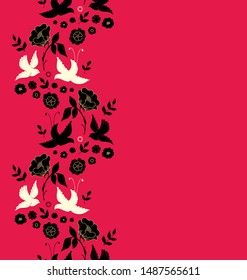 Seamless vector pattern with birds, pigeons and roses