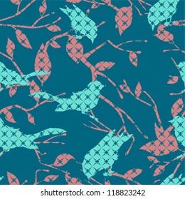 Seamless vector pattern with birds and tree branches