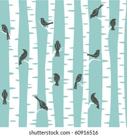 seamless vector pattern with birds and trees