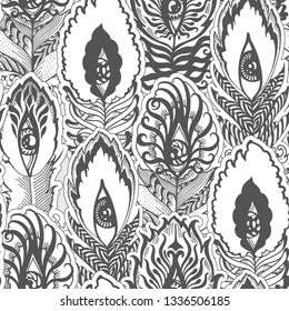 seamless vector  pattern of bizarre feathers