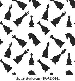 Seamless vector pattern with black chess on a white background and white chess on a black background.