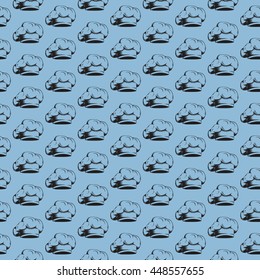 Seamless vector pattern with black cook hats and chef toques on blue background. Background for flyleaf restaurant menu, cafe, kitchen design, wallpaper, textiles, tissue 2.1