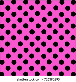 Seamless vector pattern. Black dots on pink background.