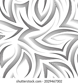 Seamless vector pattern of black elegant flowing lines and corners.Seamless vector pattern of thin lines drawn by a pen in the form of corners and abstract shapes.Simple geometric geometric texture