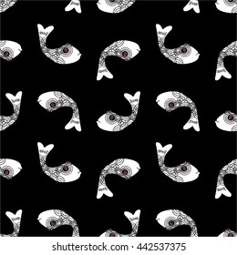 Seamless vector pattern with black fishes