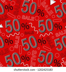 Seamless vector pattern for black friday with 50 % discounts.Graphic background.Texture for black friday sale 