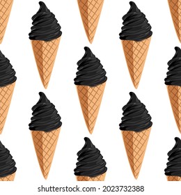 Seamless vector pattern with black ice cream. Background for cards, invitations, wedding or baby shower albums and scrapbooks.