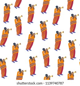 Seamless vector pattern with black musician. Jazz man. Background with saxophonist.