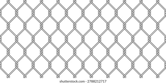 Seamless vector pattern with black outline chain link fence mesh on a white background