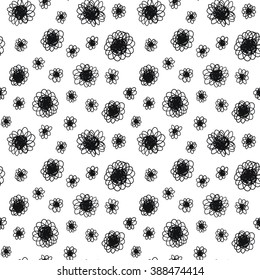 Seamless vector pattern with black scribble flowers