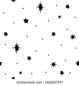 Seamless vector pattern with black stars on white background. Simple space wallpaper design.