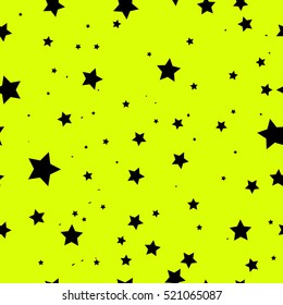 Seamless vector pattern with black stars on yellow for wrapping, kraft, cards, fabric, textile, ceramic