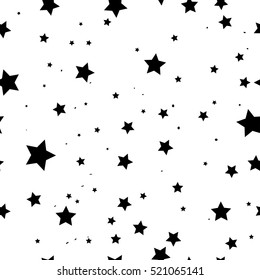 Seamless vector pattern with black stars on white for wrapping, kraft, cards, fabric, textile, ceramic