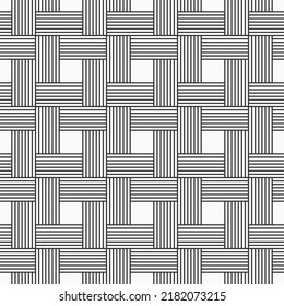 Seamless vector pattern. Black striped square tiles on white background. Geometric wallpaper. Trellis motif. Black and white vector background.