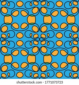 Seamless vector pattern. Black thin lines with loops. Blue background.