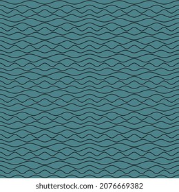 Seamless vector pattern with black waves on a dark turquoise background. Illustration for hoop, surface, packaging, wallpaper. Abstract illustration, artistic.