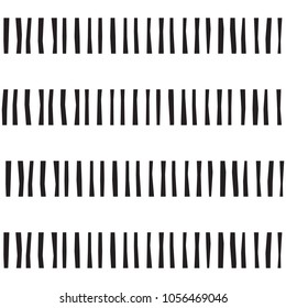 Seamless vector pattern with black and white minimal geometric design. Sticks, marks, vertical curved lines in horizontal stripes.