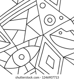 Seamless vector pattern, black and white lined asymmetric geometric background with rhombus, triangles. Print for decor, wallpaper, packaging, wrapping, fabric. Triangular abstrac design. Line drawing