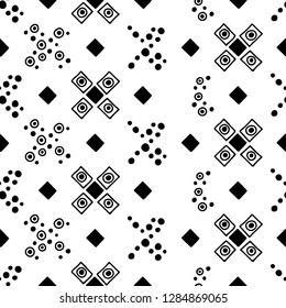 Seamless vector pattern, black white geometric background with rhombus triangles rectangles dots circles squares Abstract graphic vector design Seamless geometric pattern vector background Back ground