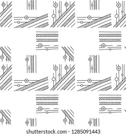 Seamless vector pattern. Black and white geometrical hand drawn background with rectangles, squares, lines, dots. Print for background, wallpaper, packaging, wrapping, fabric.
