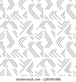 Seamless vector pattern. Black and white geometrical hand drawn background with lines. Print for decorative wallpaper, packaging, wrapping, fabric. Line drawing, graphic design