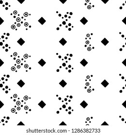 Seamless vector pattern, black white geometric background with rhombus triangles rectangles dots circles squares Abstract graphic vector design Seamless geometric pattern vector background Back ground