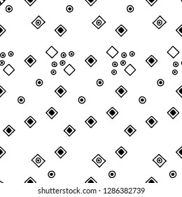 Seamless vector pattern, black white geometric background with rhombus triangles rectangles dots circles squares Abstract graphic vector design Seamless geometric pattern vector background Back ground