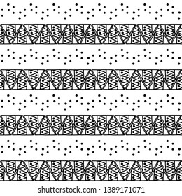 Seamless vector pattern, black and white symmetric geometric ethnic background Print for decor, wallpaper, packaging, wrapping, fabric. graphic design. Doodle style illystration
