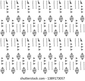 Seamless vector pattern, black and white symmetric geometric ethnic background Print for decor, wallpaper, packaging, wrapping, fabric. graphic design. Doodle style illystration