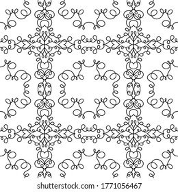 Seamless vector pattern. Black and white illustration. Thin lines with loops. 