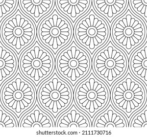 Seamless vector pattern. Black and white linear drawing. Coloring book, colouring page for children and adults. Abstract geometric design. Monochrome illustration. Easy to edit color and line weight
