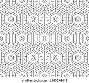 Seamless vector pattern. Black and white linear drawing. Coloring book, colouring page for children and adults. Abstract geometric design. Monochrome illustration. Easy to edit color and line weight