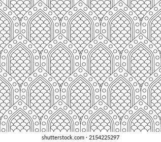 Seamless vector pattern. Black and white linear drawing. Coloring book, colouring page for children and adults. Abstract geometric design. Monochrome illustration. Easy to edit color and line weight