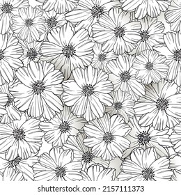 Seamless vector pattern with black and white flowers