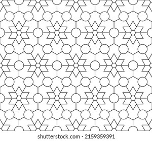 Seamless vector pattern. Black and white linear drawing. Coloring book, colouring page for children and adults. Abstract geometric design. Monochrome illustration. Easy to edit color and line weight