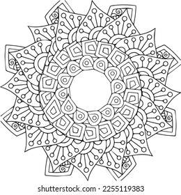 Seamless vector pattern. Black and white linear drawing. coloring page for children and adults.Mandala Coloring Book For Adults. Mandala Coloring Pages. Mandala Coloring Book. 