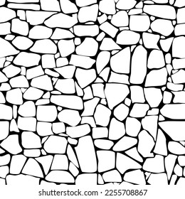 seamless vector pattern in black and white with the image of the structure of a stone wall for prints on walls, floors, covers, postcards, as well as for decorating interiors 