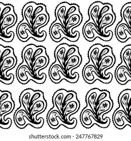 Seamless vector pattern with black and white floral ornament