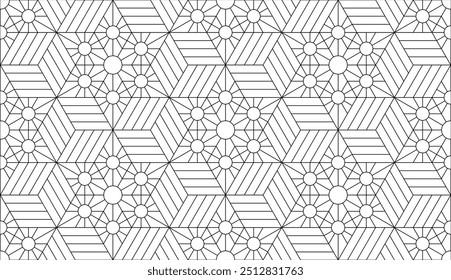 Seamless vector pattern. Black and white linear drawing. Coloring book, colouring page for children and adults. Abstract geometric design. Monochrome illustration. Easy to edit color and line weight