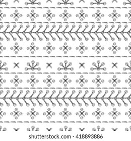 Seamless vector pattern. Black and white geometrical background with hand drawn circles, cross and squares. Simple design. 