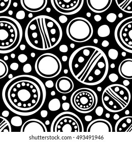 Seamless vector pattern. Black and white hand drawn endless background with ornamental decorative elements with ethnic, traditional motives. Series of Hand Drawn Ornamental Seamless vector Patterns