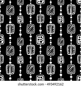 Seamless vector pattern. Black and white hand drawn endless background with ornamental decorative elements with ethnic, traditional motives. Series of Hand Drawn Ornamental Seamless vector Patterns