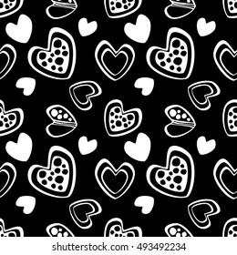 Seamless vector pattern. Black and white hand drawn endless background with ornamental decorative elements with ethnic, traditional motives. Series of Hand Drawn Ornamental Seamless vector Patterns